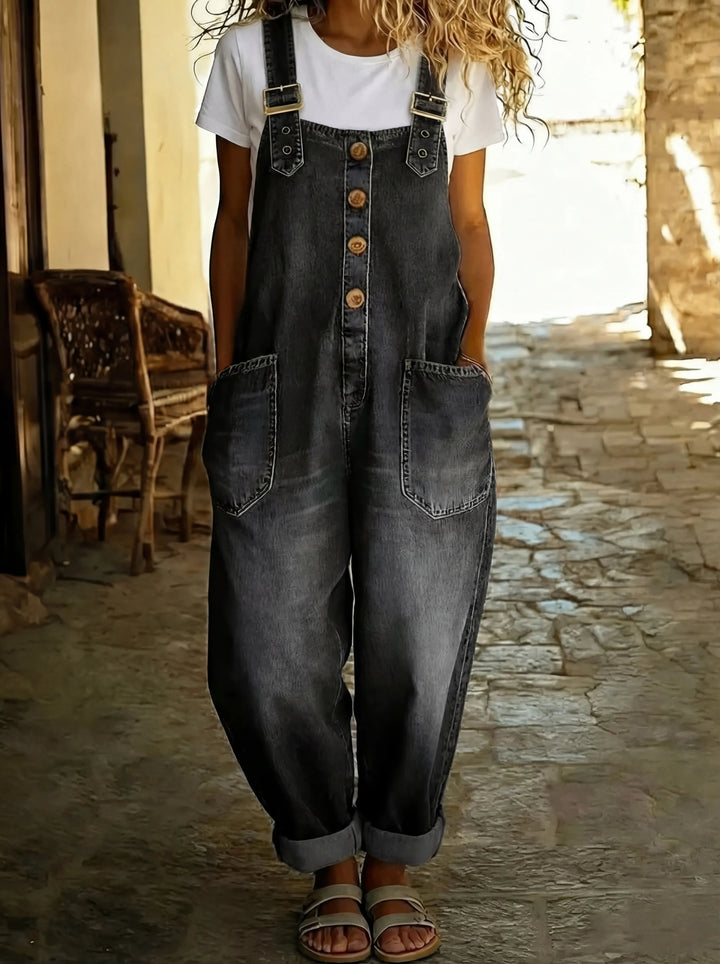 Women's Denim Overalls Jumpsuit with Adjustable Buckles and Pockets-The Yellow Prime