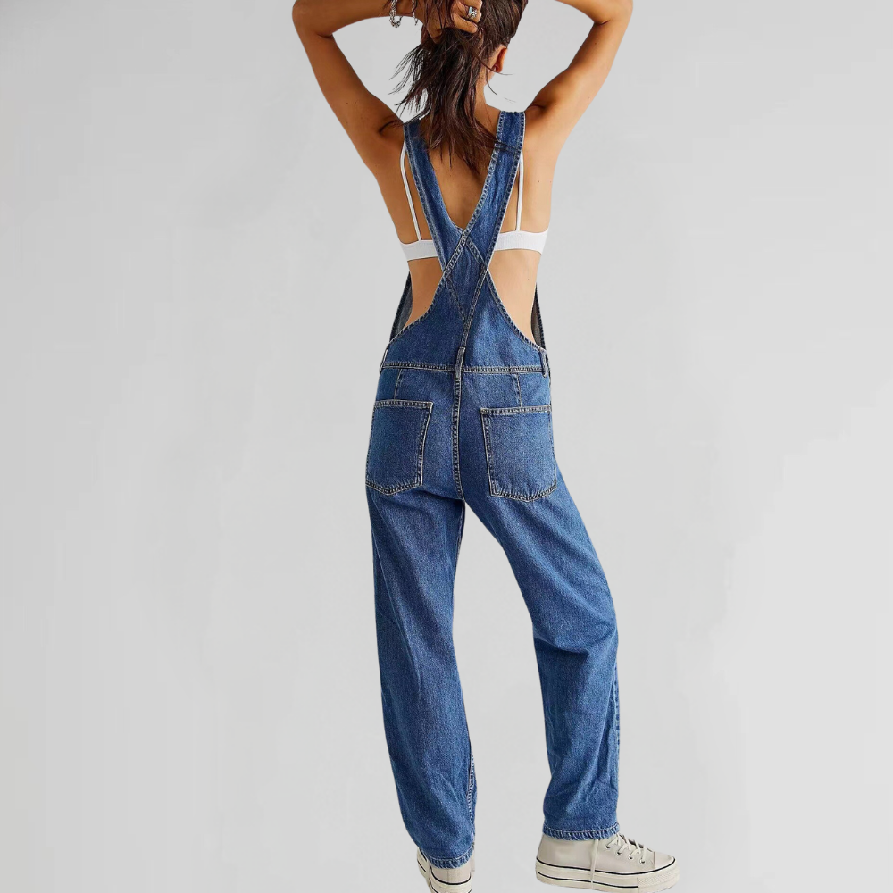 Women's Denim Overalls with Cross-Back Design-The Yellow Prime