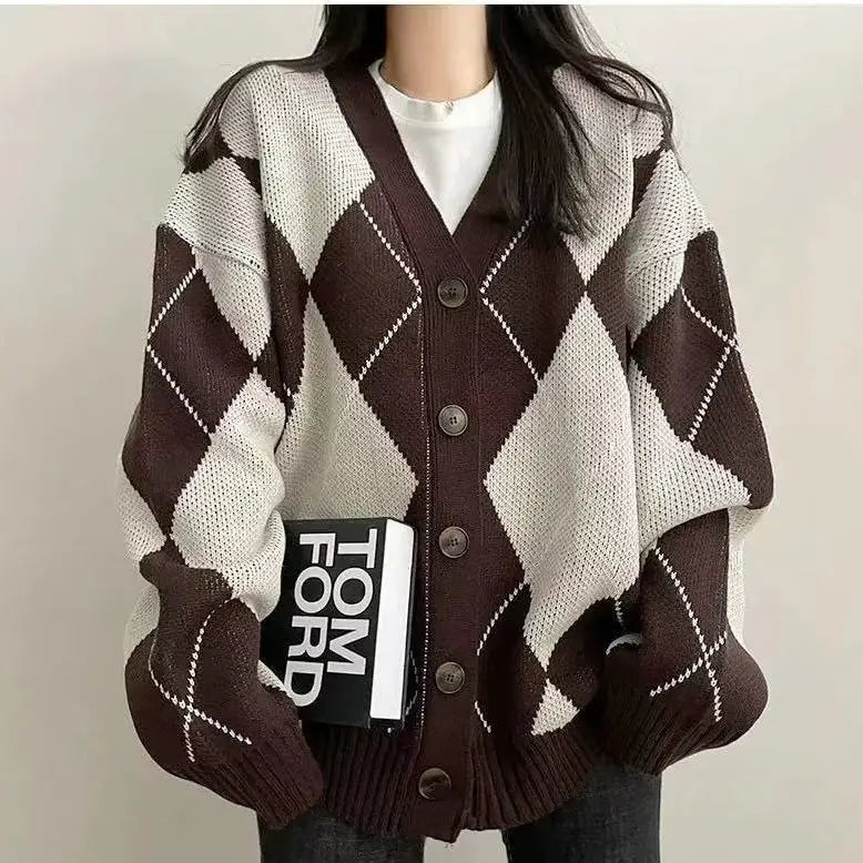 Women's Diamond Knit Cardigan-The Yellow Prime