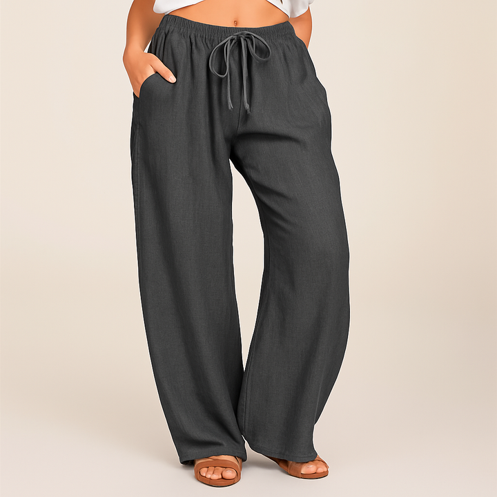Women's Drawstring Wide-Leg Linen Trousers-The Yellow Prime