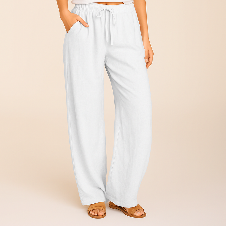 Women's Drawstring Wide-Leg Linen Trousers-The Yellow Prime