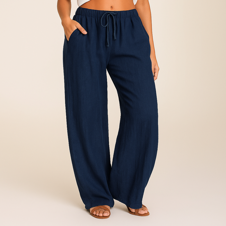 Women's Drawstring Wide-Leg Linen Trousers-The Yellow Prime