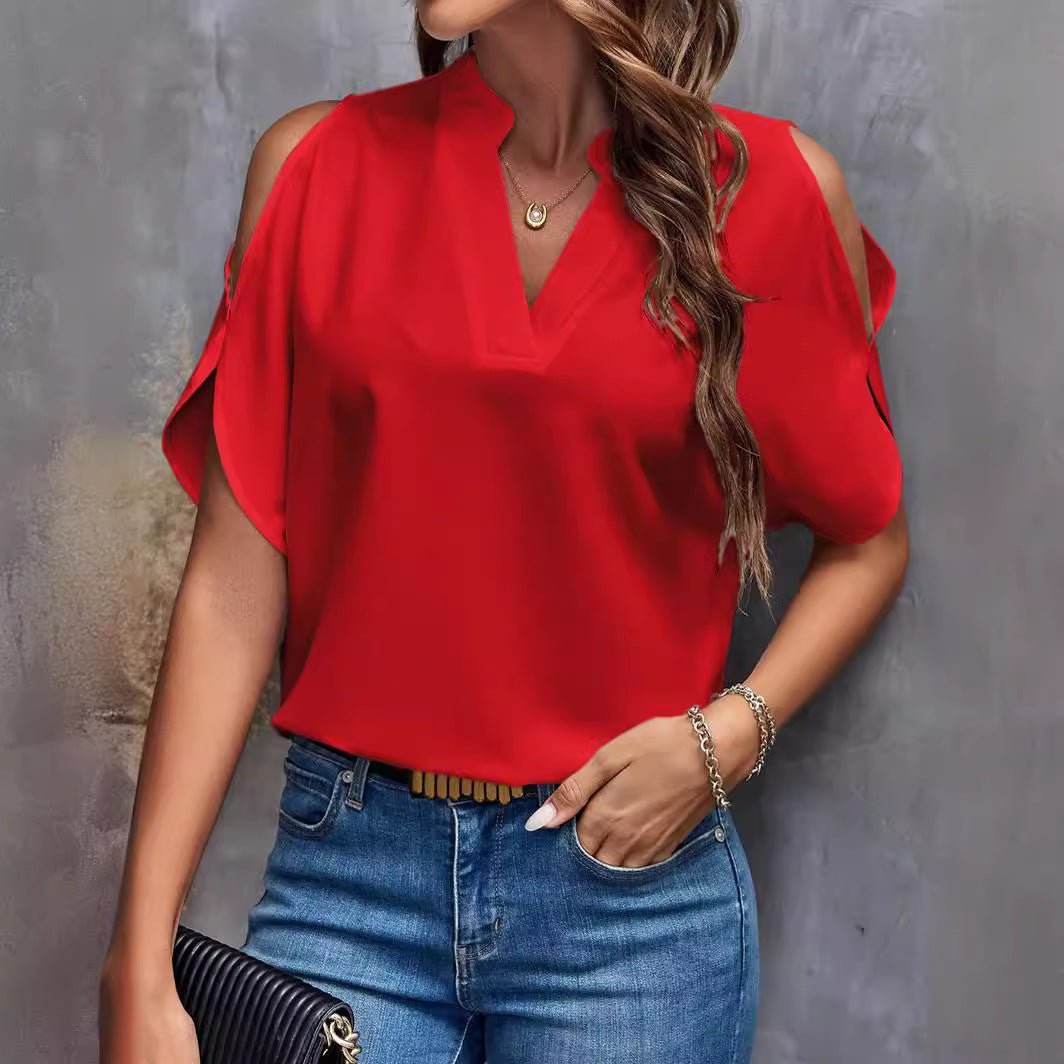 Women's Elegant Blouse with Cut-Out Sleeves-The Yellow Prime