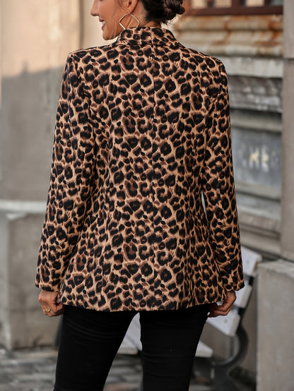 Women's Elegant Business Long Blazer with Leopard Print for All Seasons-The Yellow Prime