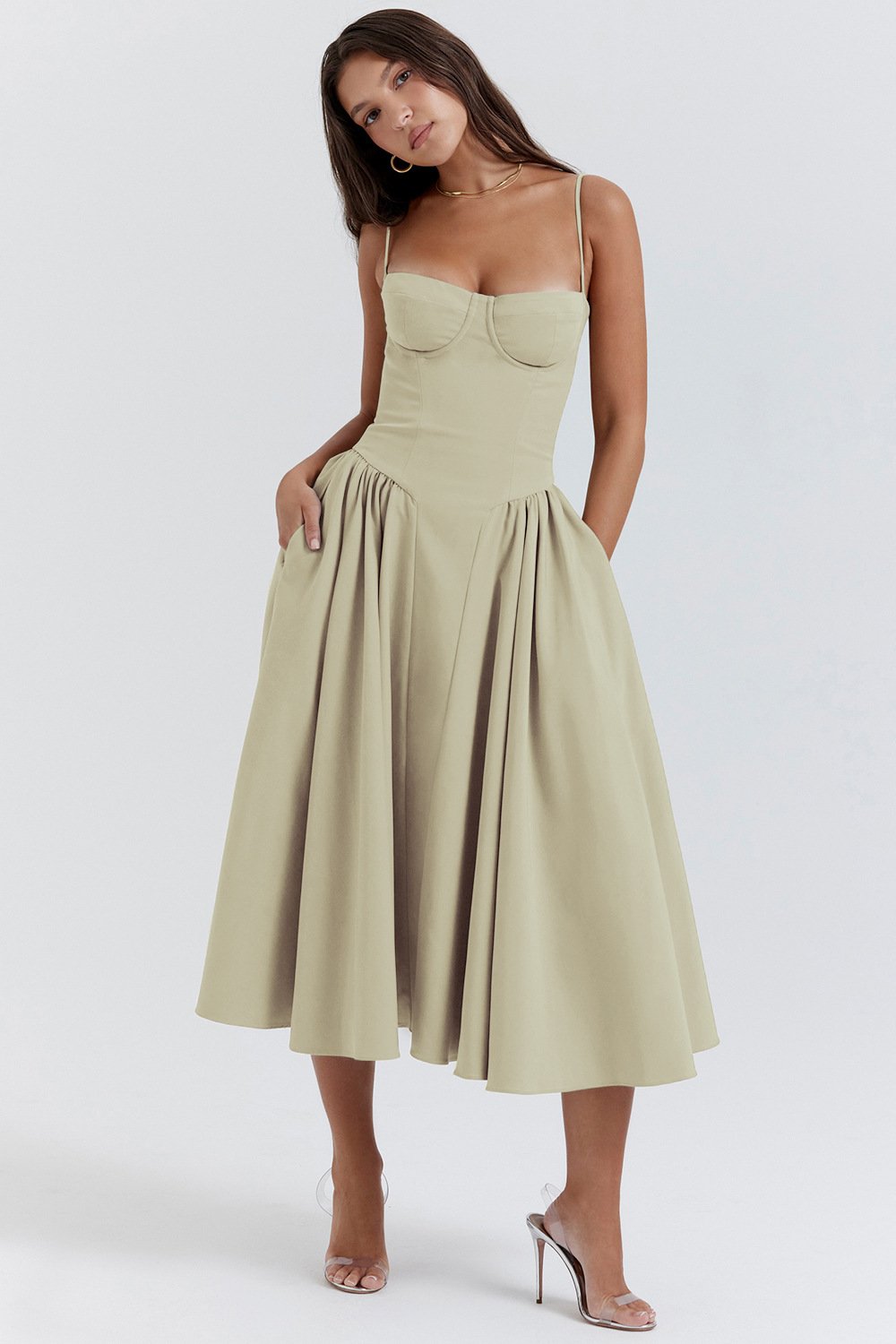 Women's Elegant Corset Midi Dress-The Yellow Prime