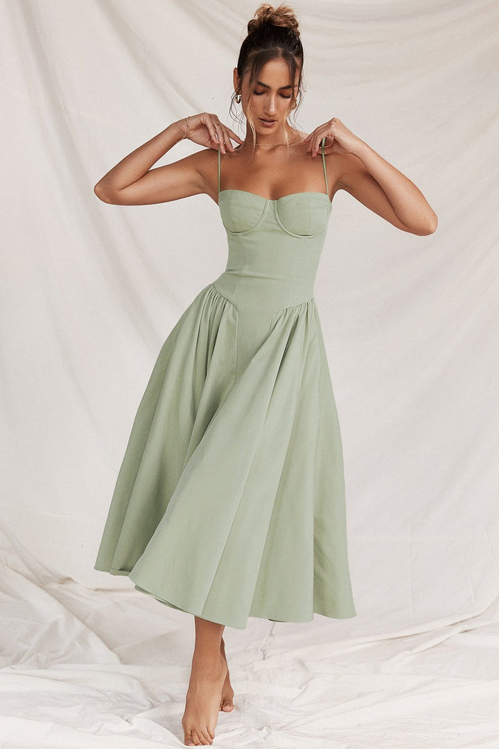 Women's Elegant Corset Midi Dress-The Yellow Prime
