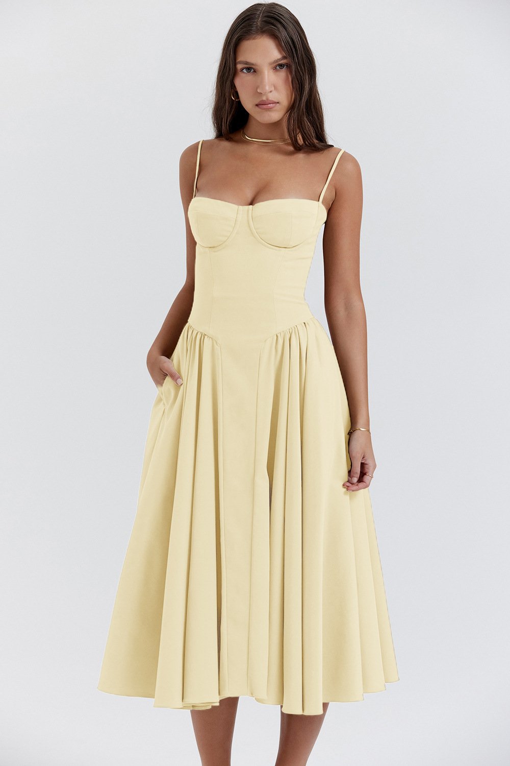 Women's Elegant Corset Midi Dress-The Yellow Prime