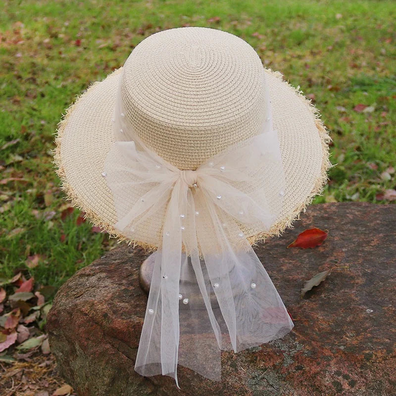Women's Elegant French Lace Straw Hat-The Yellow Prime