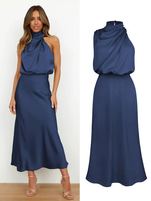 Women's Elegant Halter Midi Dress for Stylish Occasions-The Yellow Prime