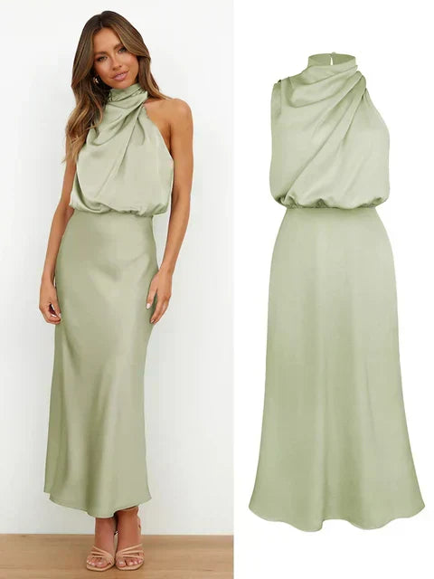 Women's Elegant Halter Midi Dress for Stylish Occasions-The Yellow Prime
