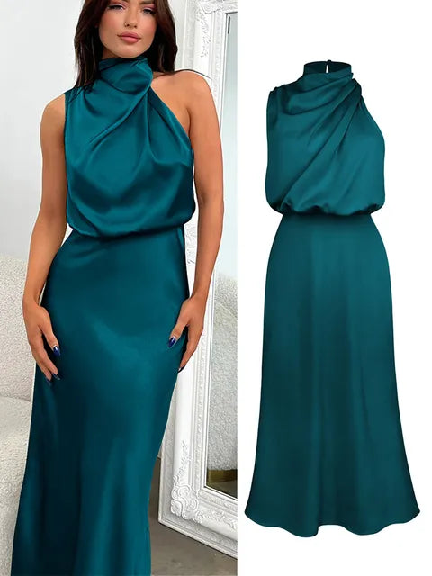Women's Elegant Halter Midi Dress for Stylish Occasions-The Yellow Prime