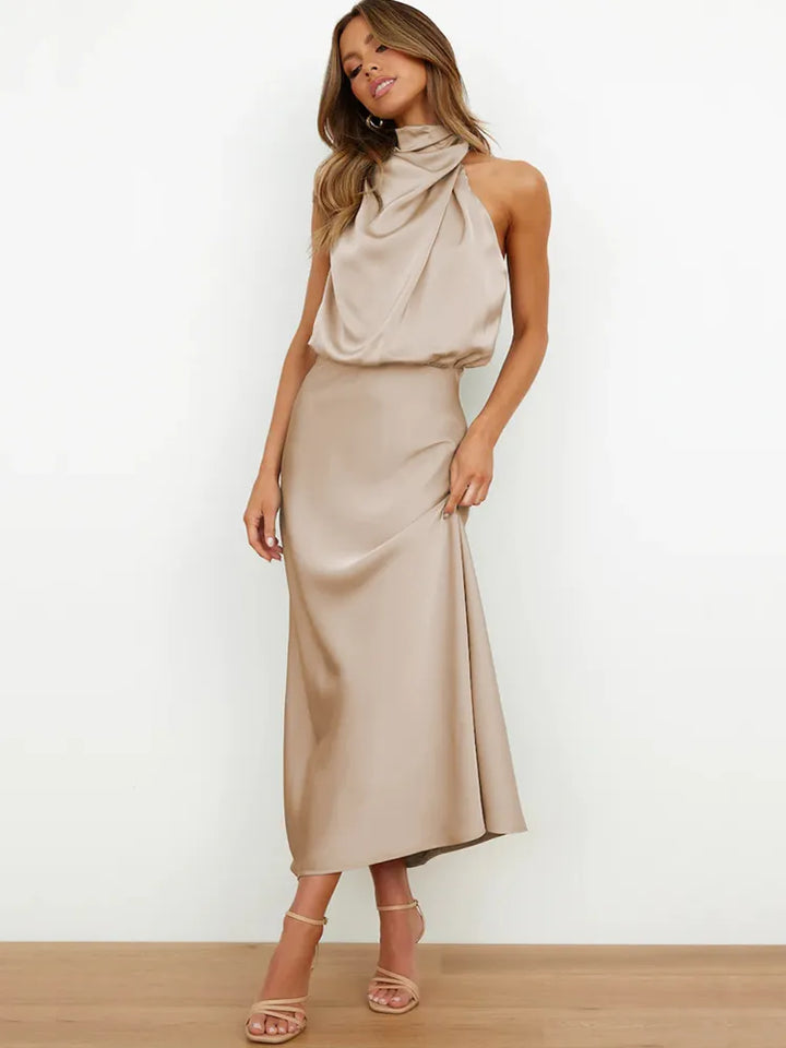 Women's Elegant Halter Midi Dress for Stylish Occasions-The Yellow Prime