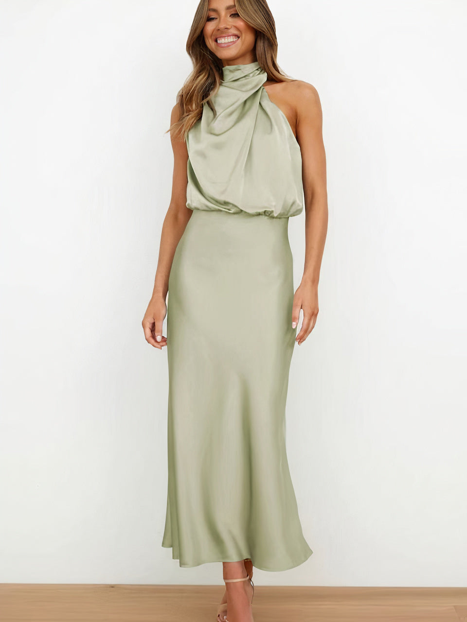 Women's Elegant Halter-neck Maxi Dress-The Yellow Prime