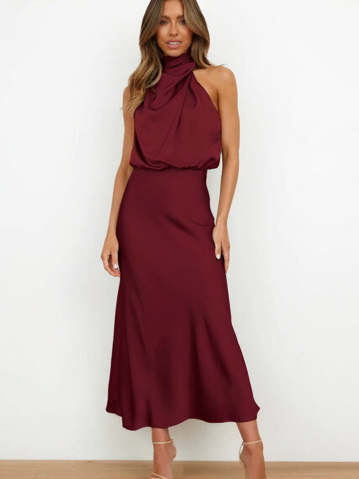 Women's Elegant Halter-neck Maxi Dress-The Yellow Prime
