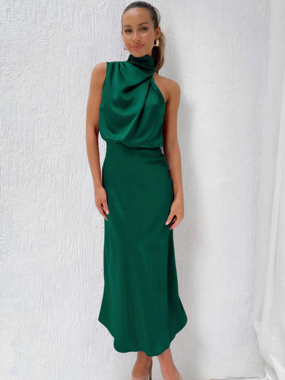 Women's Elegant Halter-neck Maxi Dress-The Yellow Prime