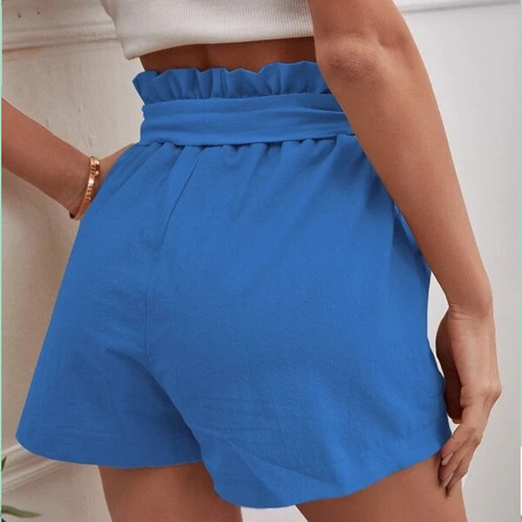 Women's Elegant Linen Shorts with Tie Belt and Wide Waistband-The Yellow Prime
