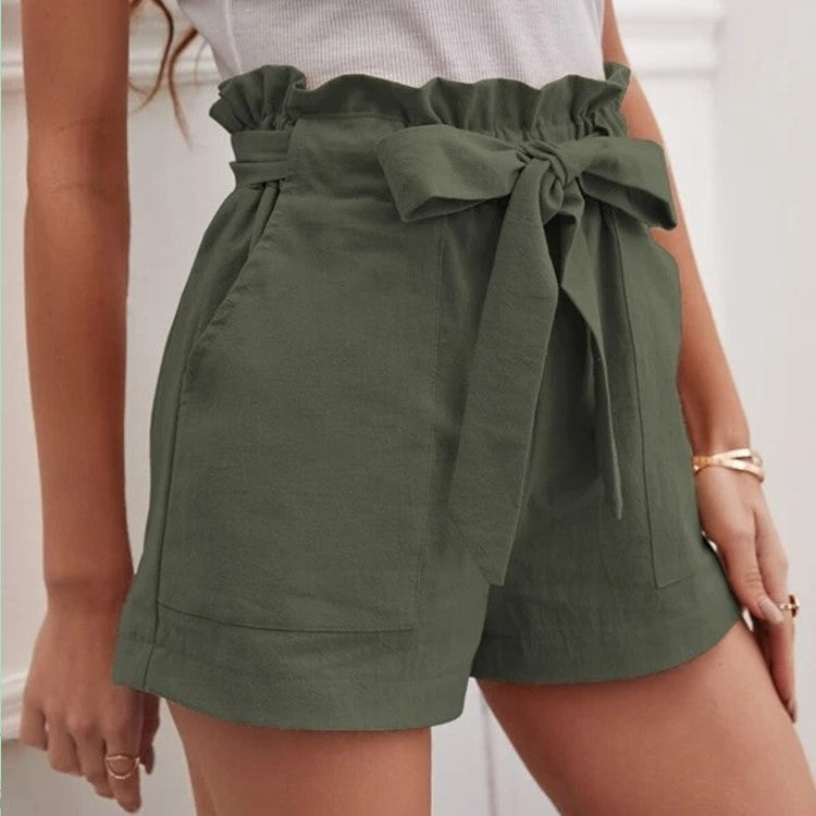 Women's Elegant Linen Shorts with Tie Belt and Wide Waistband-The Yellow Prime