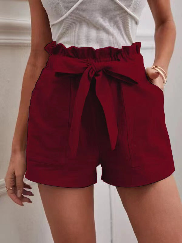 Women's Elegant Linen Shorts with Tie Belt and Wide Waistband-The Yellow Prime