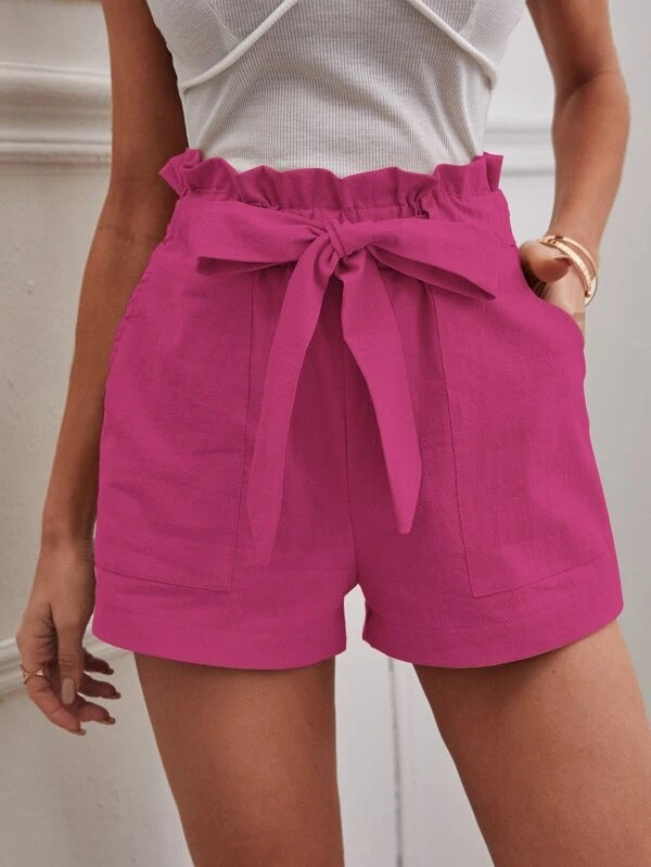 Women's Elegant Linen Shorts with Tie Belt and Wide Waistband-The Yellow Prime
