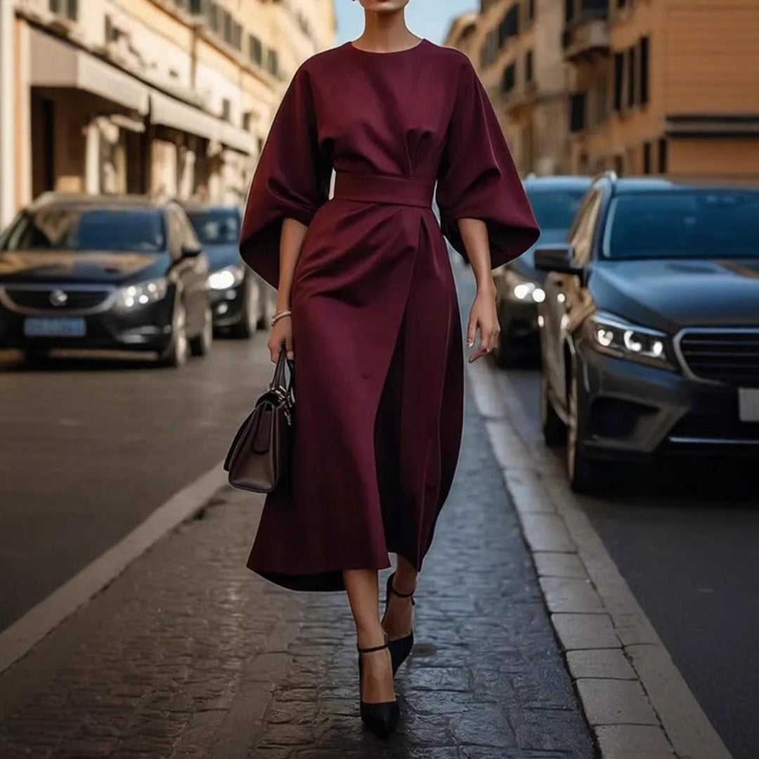 Women's Elegant Maxi Dress with Unique Cut and Flowing Sleeves-The Yellow Prime