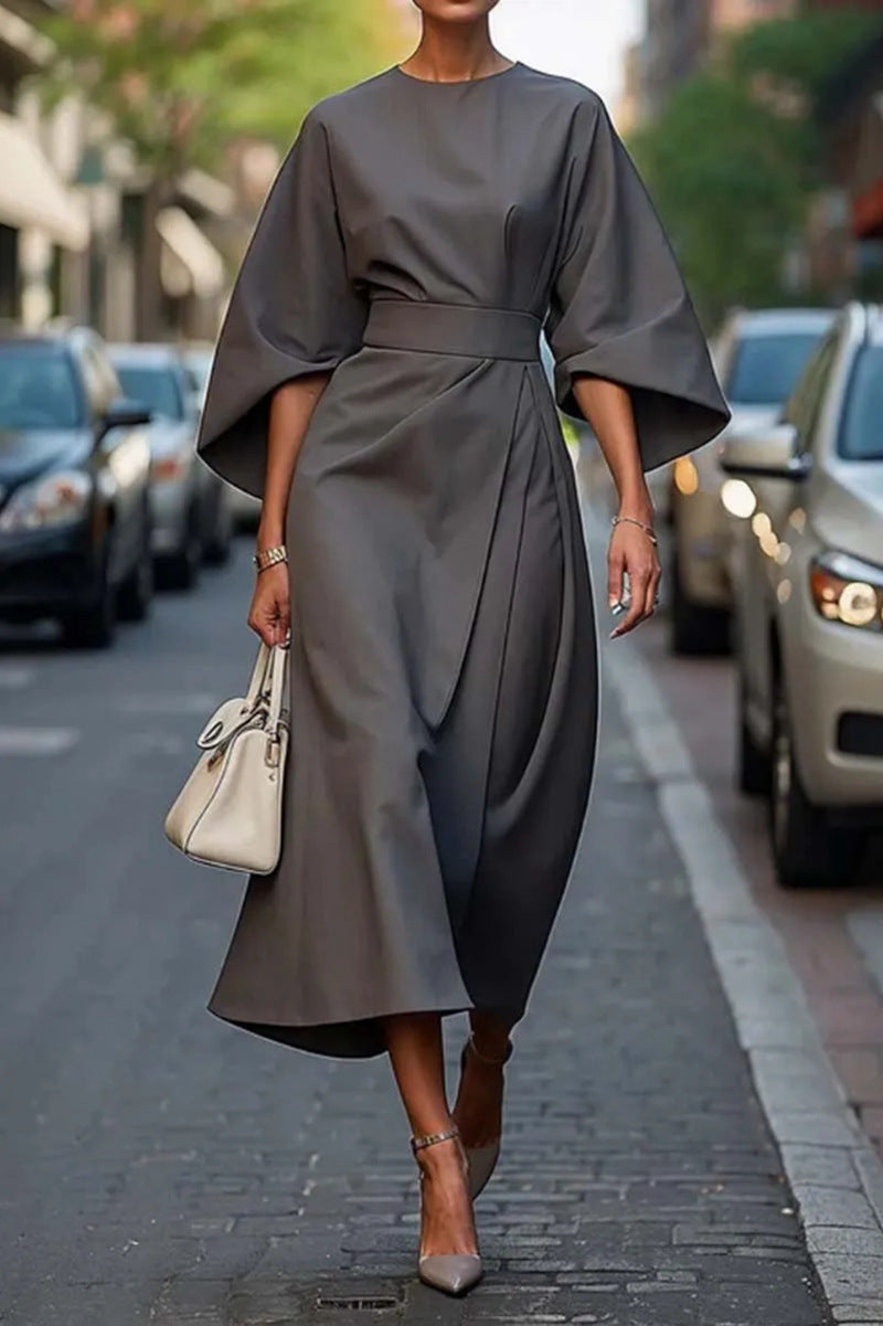 Women's Elegant Maxi Dress with Unique Cut and Flowing Sleeves-The Yellow Prime