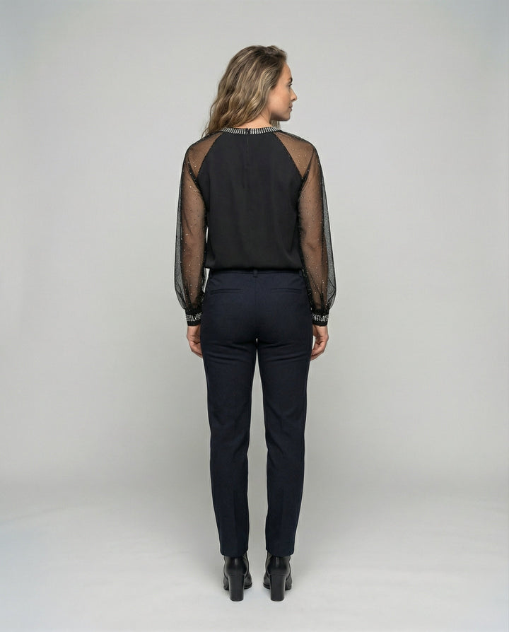 Women's Elegant Mesh Top with Sequins and Sheer Sleeves-The Yellow Prime