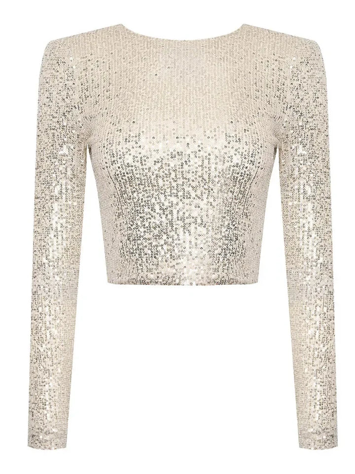 Women's Elegant Sequin Cropped Top-The Yellow Prime