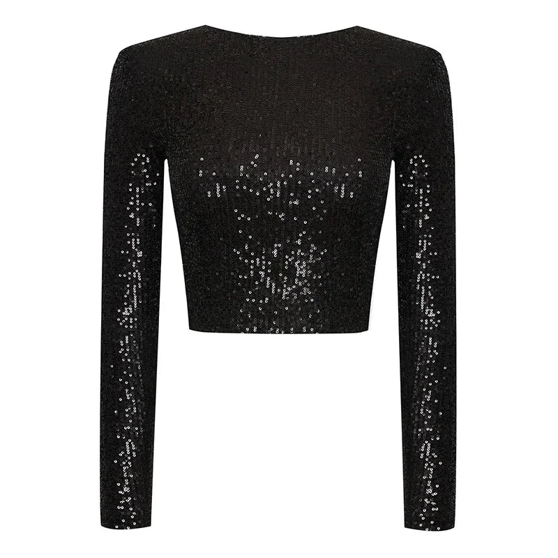 Women's Elegant Sequin Cropped Top-The Yellow Prime