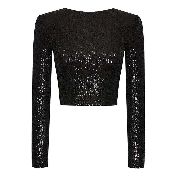Women's Elegant Sequin Cropped Top-The Yellow Prime