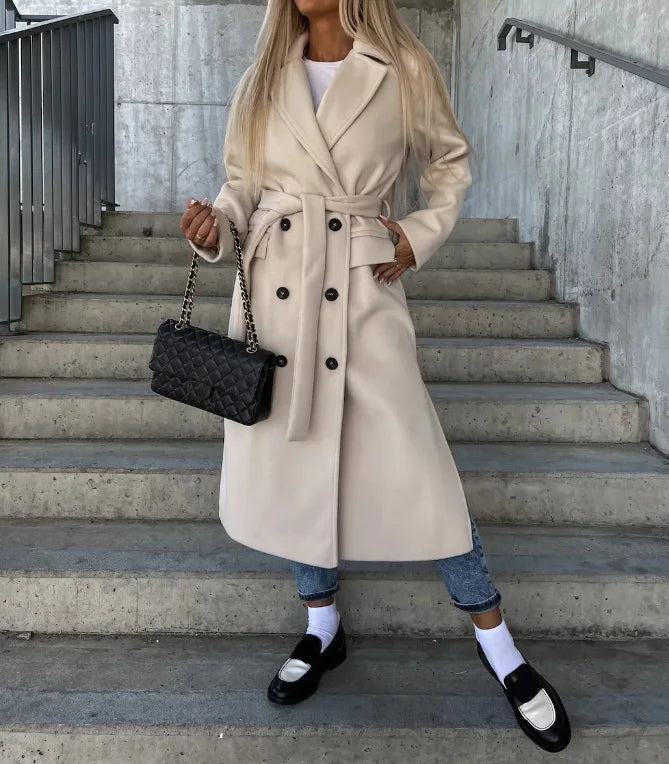 Women's Elegant Sleeve Trench Coat with Belted Waist-The Yellow Prime