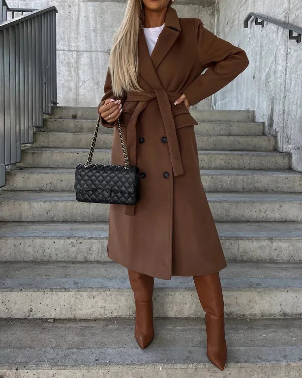 Women's Elegant Sleeve Trench Coat with Belted Waist-The Yellow Prime