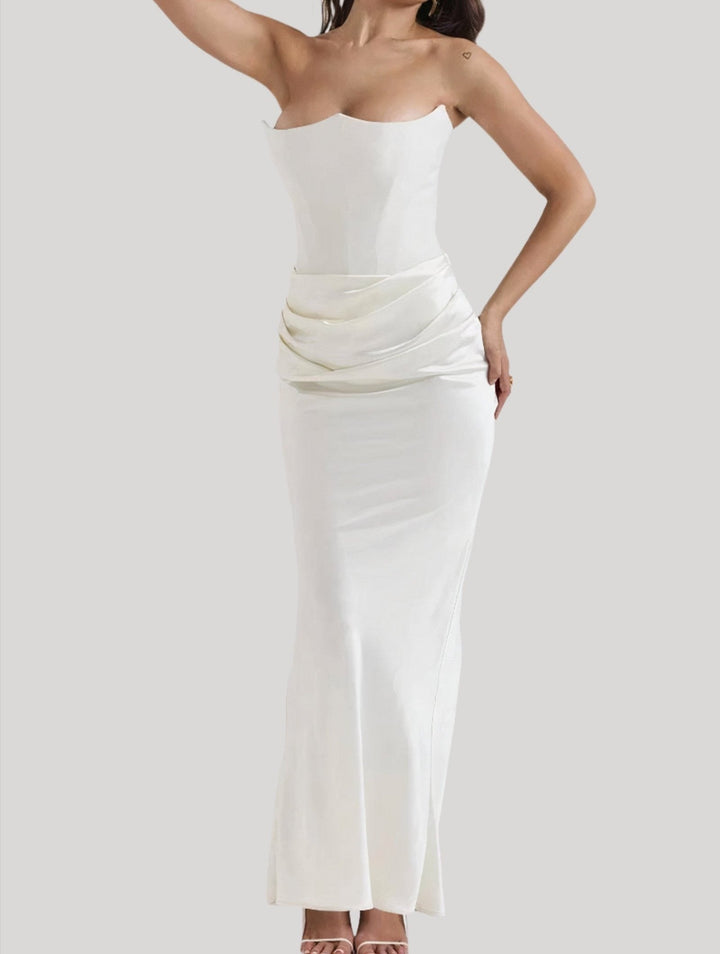 Women's Elegant Strapless Maxi Dress-The Yellow Prime