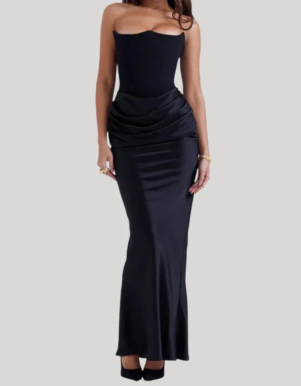 Women's Elegant Strapless Maxi Dress-The Yellow Prime