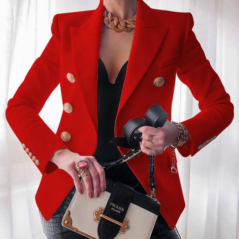 Women's Elegant Tailored Blazer Jacket with Gold Buttons-The Yellow Prime