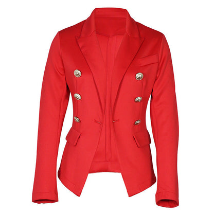 Women's Elegant Tailored Blazer Jacket with Gold Buttons-The Yellow Prime