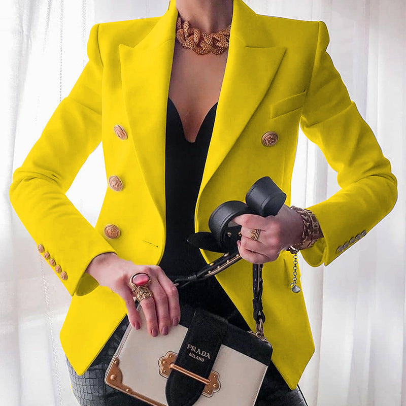 Women's Elegant Tailored Blazer Jacket with Gold Buttons-The Yellow Prime