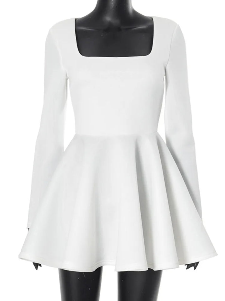 Women's Elegant White Mini Dress with Square Neckline-The Yellow Prime