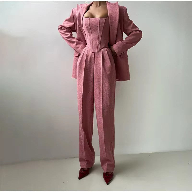 Women's Fitted Blazer Suit with Wide Leg Pants for Stylish Look-The Yellow Prime