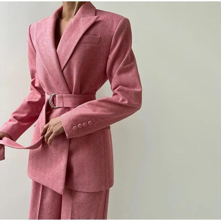 Women's Fitted Blazer Suit with Wide Leg Pants for Stylish Look-The Yellow Prime