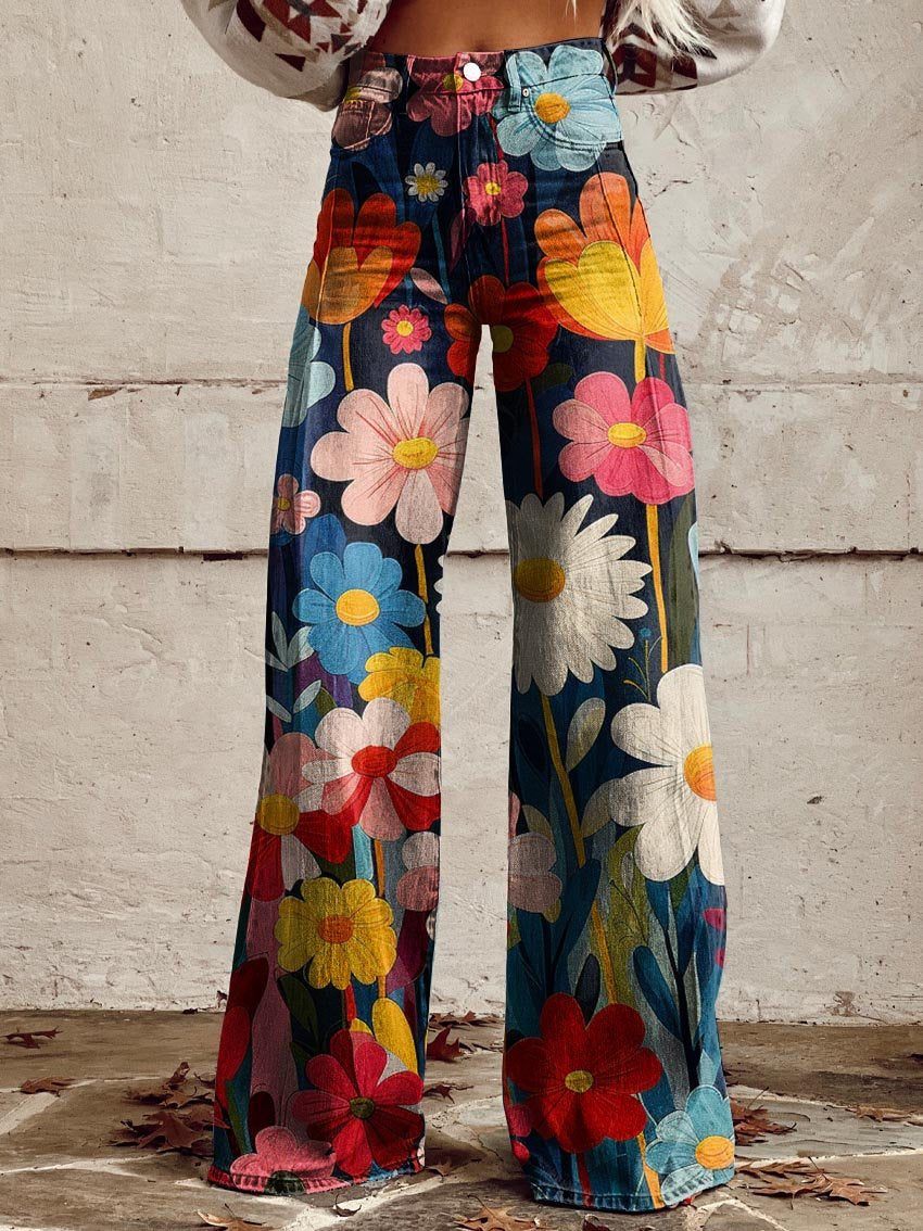 Women's Floral Baggy Pants-The Yellow Prime