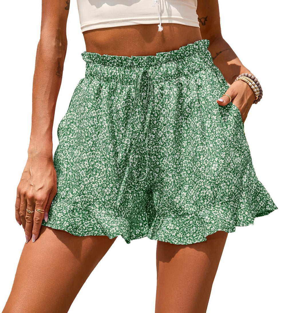 Women's Floral Casual Shorts with Elastic Waistband-The Yellow Prime