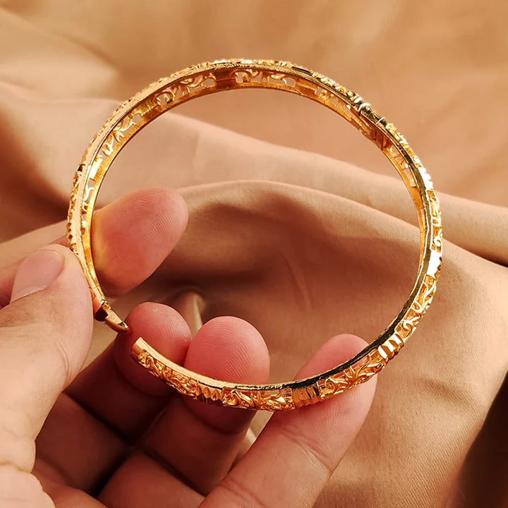Women's Gold Openwork Bangle Wedding Bracelet in Dubai Style-The Yellow Prime