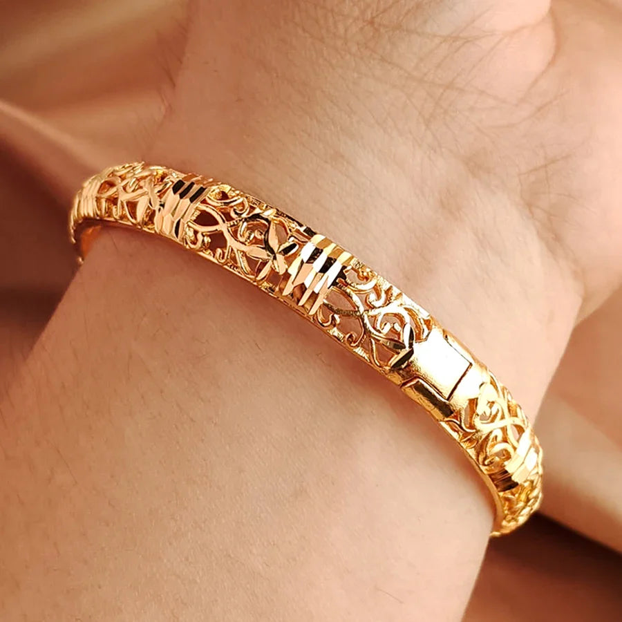 Women's Gold Openwork Bangle Wedding Bracelet in Dubai Style-The Yellow Prime