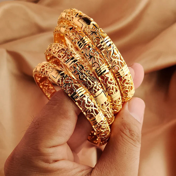Women's Gold Openwork Bangle Wedding Bracelet in Dubai Style-The Yellow Prime