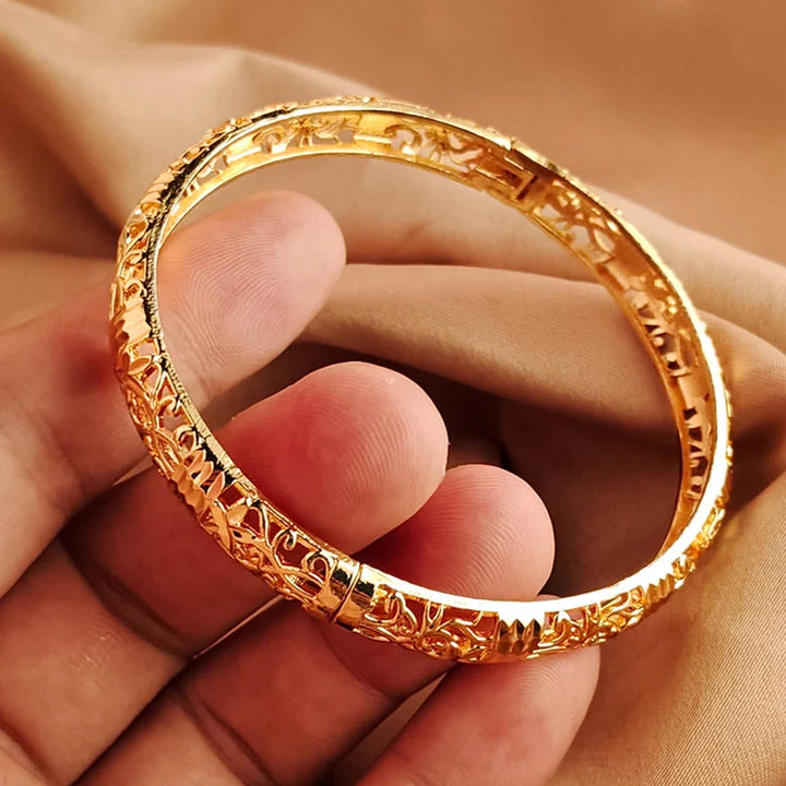 Women's Gold Openwork Bangle Wedding Bracelet in Dubai Style-The Yellow Prime