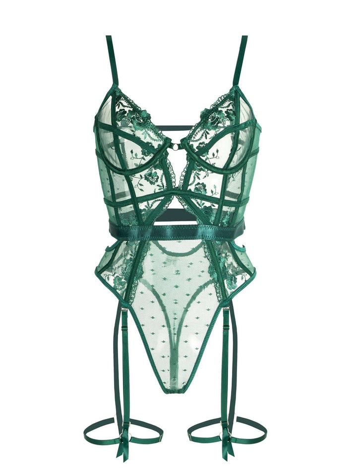 Women's Green Lace Underwire Bodysuit-The Yellow Prime