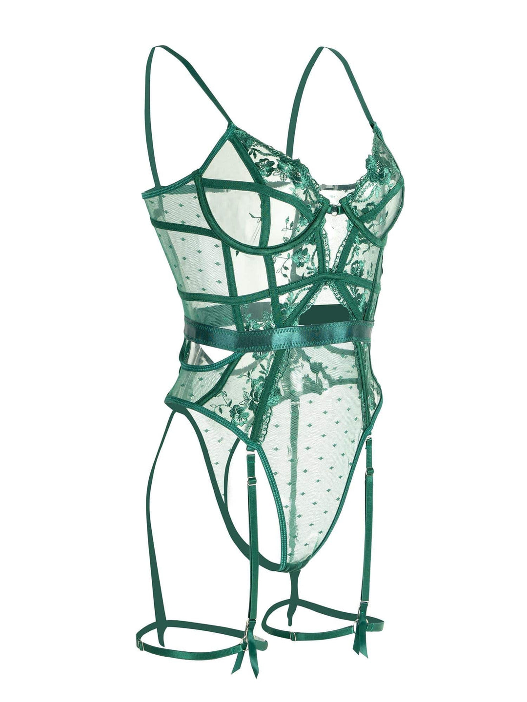 Women's Green Lace Underwire Bodysuit-The Yellow Prime