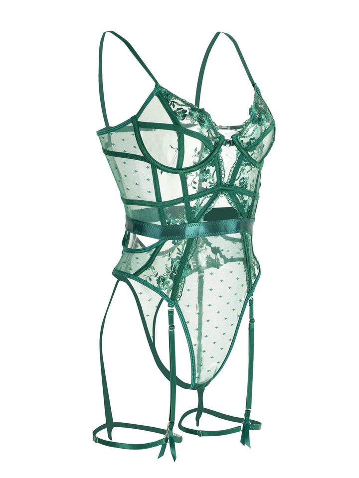 Women's Green Lace Underwire Bodysuit-The Yellow Prime