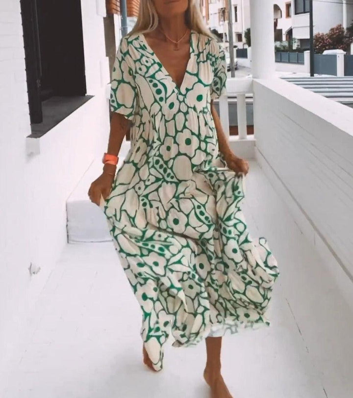 Women's Green Maxi Dress with Short Sleeves-The Yellow Prime