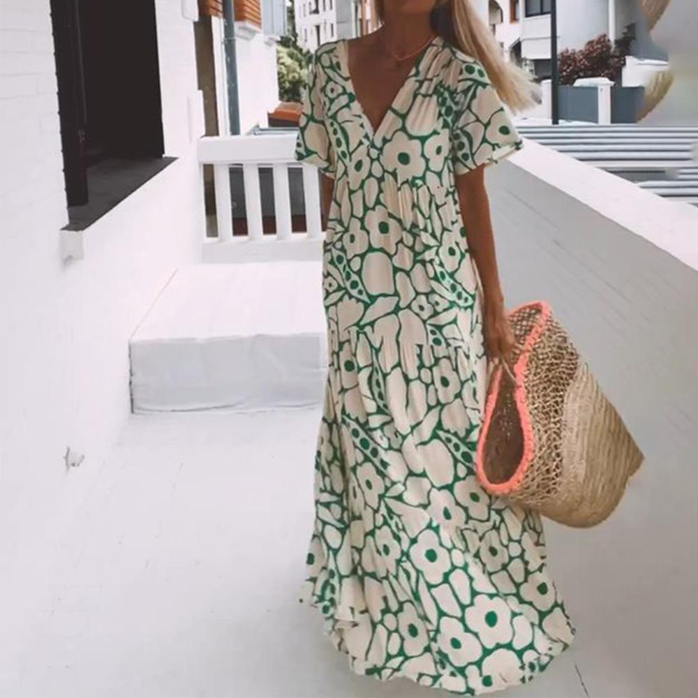Women's Green Maxi Dress with Short Sleeves-The Yellow Prime